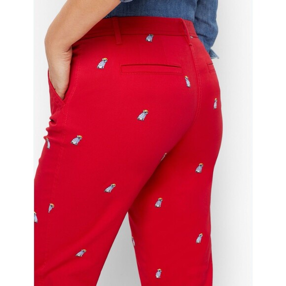 Talbots Relaxed Chinos Frenchie Dog Red Twill Pants Animals Causal-8 - Picture 2 of 12
